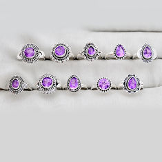 Wholesale lot of 10 natural purple amethyst 925 silver ring size 6.5 - 8.5 w4140