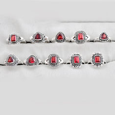Wholesale lot of 10 natural red garnet 925 silver ring size 6.5 - 8.5 w4141