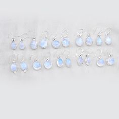 Wholesale lot of 10 natural rainbow moonstone 925 silver earrings w4145
