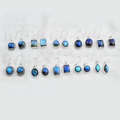 Wholesale lot of 10 natural blue labradorite 925 silver earrings w4146
