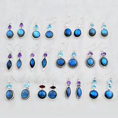 Wholesale lot of 12 natural multicolor multi gemstone 925 silver earrings w4147