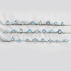 Wholesale lot of 25 natural blue topaz 925 silver ring size 6 - 9 w4148