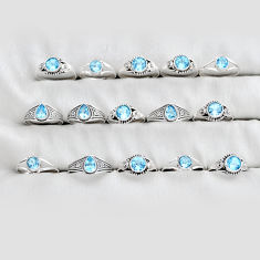 Wholesale lot of 15 natural blue topaz 925 silver ring size 6.5 - 8.5 w4152