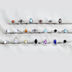 Wholesale lot of 20 natural multicolor multi gemstone 925 silver ring size 5.5 - 9.5 w4154