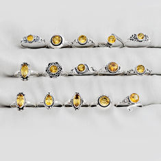Wholesale lot of 15 natural yellow citrine 925 silver ring size 6 - 9.5 w4158
