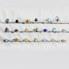 Wholesale lot of 20 natural multicolor multi gemstone 925 silver ring size 5.5 - 10 w4161