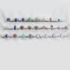 Wholesale lot of 25 natural multicolor multi gemstone 925 silver ring size 6 - 9 w4167