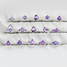 Wholesale lot of 15 natural purple amethyst 925 silver ring size 6.5 - 9 w4170
