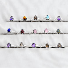 Wholesale lot of 15 natural multicolor multi gemstone 925 silver ring size 6 - 9 w4171