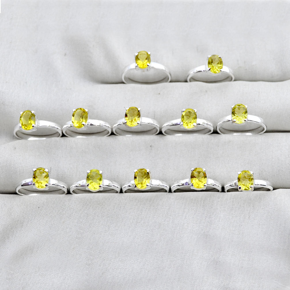 30.89gms wholesale lot of 12 natural lemon topaz 925 silver ring size 6 - 8 w4174