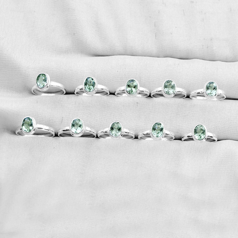 29.89gms wholesale lot of 10 natural green amethyst 925 silver ring size 6 - 8.5 w4175