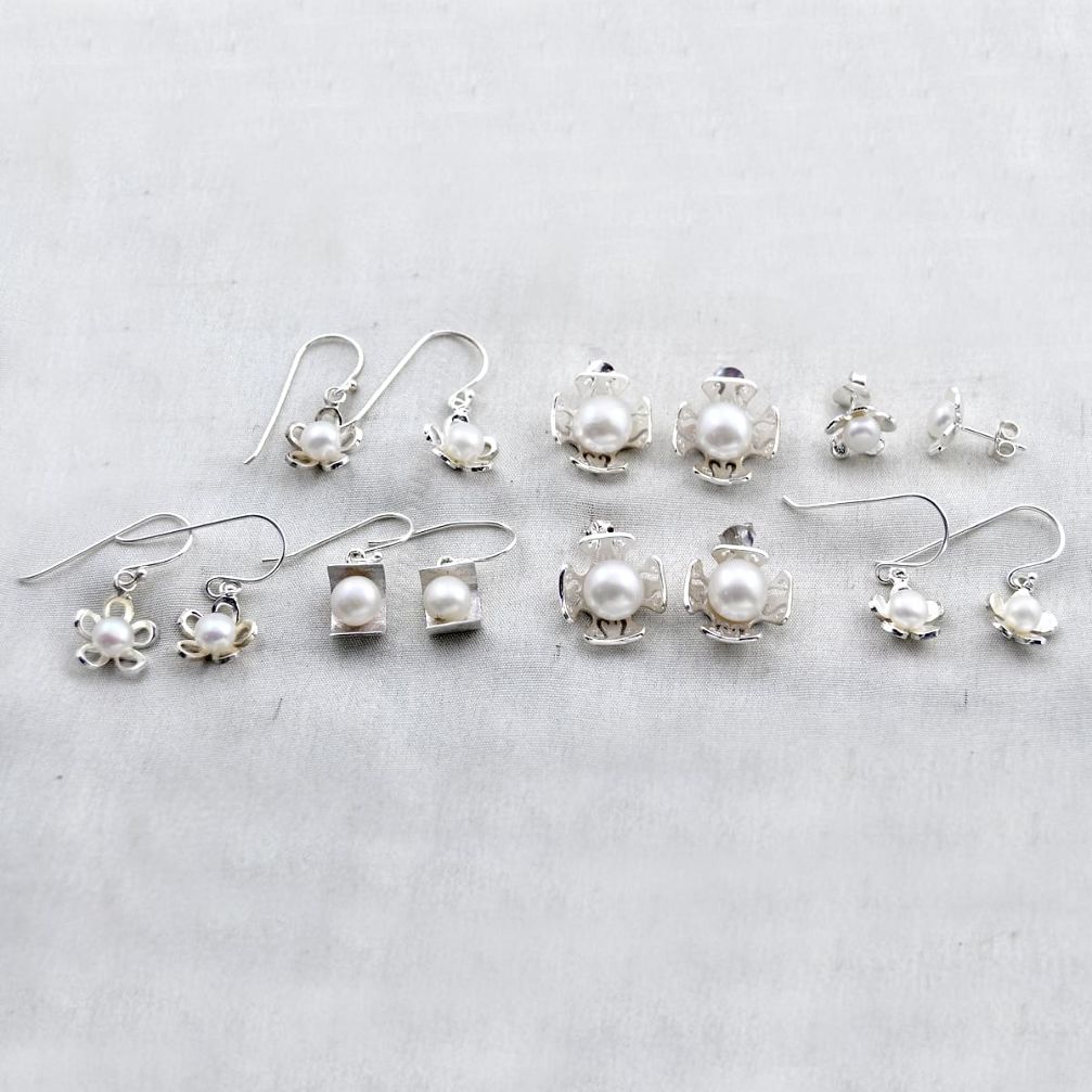 26.87gms wholesale lot of 7 natural white pearl 925 sterling silver earrings w4197