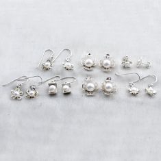 26.87gms wholesale lot of 7 natural white pearl 925 sterling silver earrings w4197