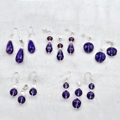 39.65gms wholesale lot of 5 natural purple amethyst pearl 925 silver pendant earrings set w4216