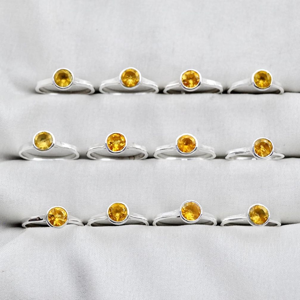 27.48gms wholesale lot of 12 natural yellow citrine 925 silver ring size 6 - 8.5 w4228