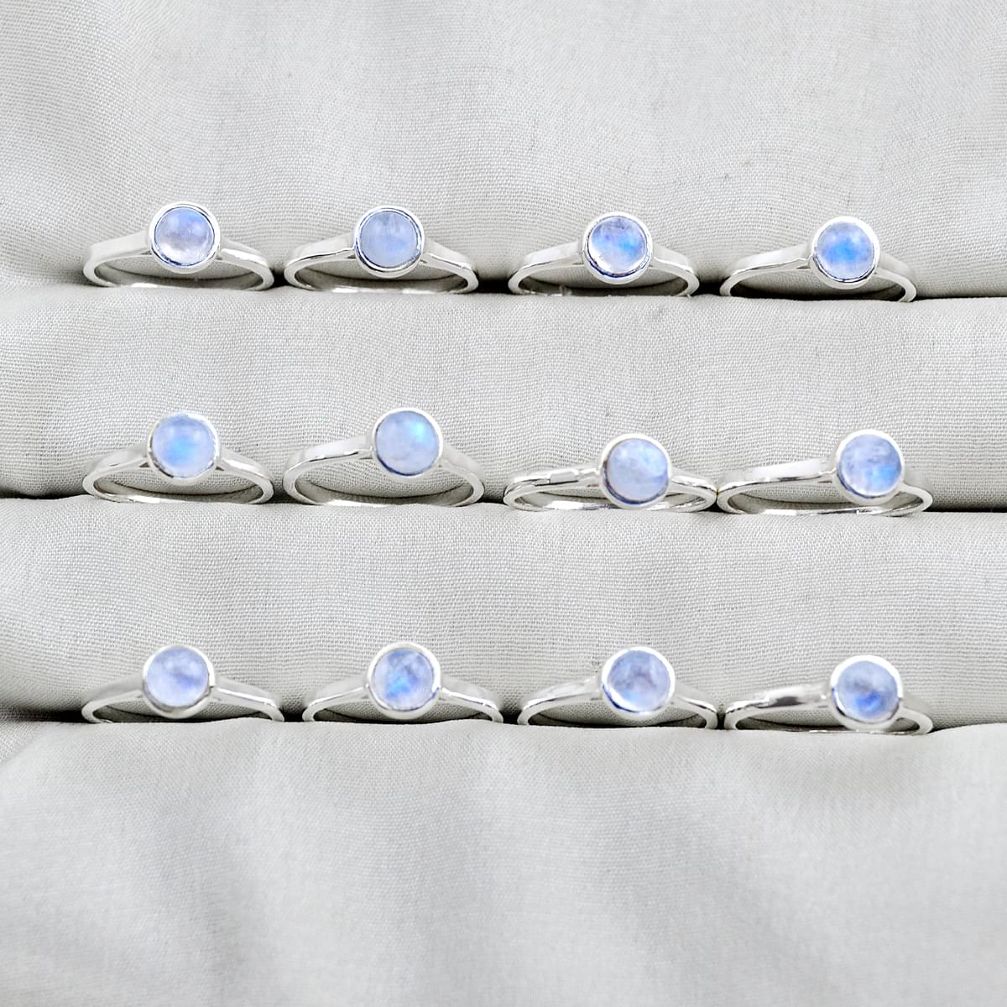 28.06gms wholesale lot of 12 natural rainbow moonstone 925 silver ring size 6.5 - 9 w4230
