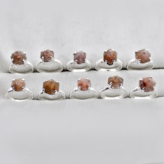 45.69gms wholesale lot of 10 natural pink beta quartz 925 silver ring size 5.5 - 8.5 w4240