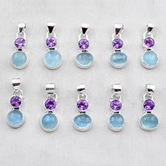 33.65gms wholesale lot of 10 natural blue aquamarine 925 silver pendant w4241