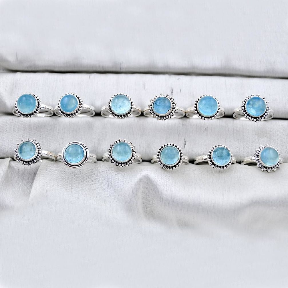 46.26gms wholesale lot of 12 natural blue aquamarine 925 silver ring size 6 - 8.5 w4278