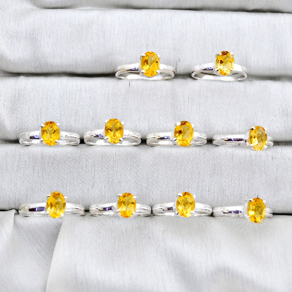 25.03gms wholesale lot of 10 natural yellow citrine 925 silver ring size 6.5 - 9 w4285