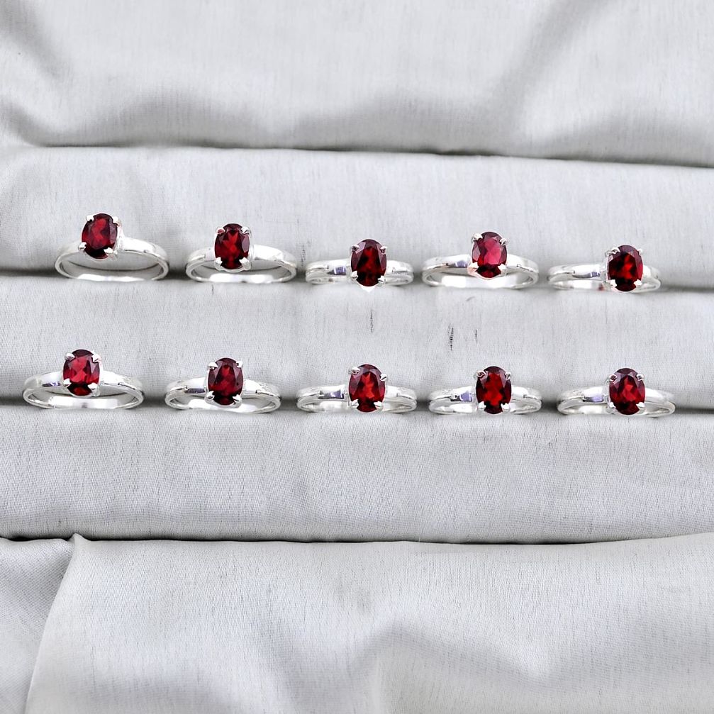 25.98gms wholesale lot of 10 natural red garnet 925 silver ring size 6 - 8 w4292