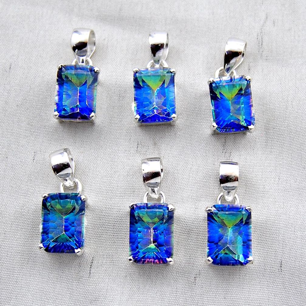 22.48gms wholesale lot of 6 blue rainbow topaz 925 sterling silver pendant w4294