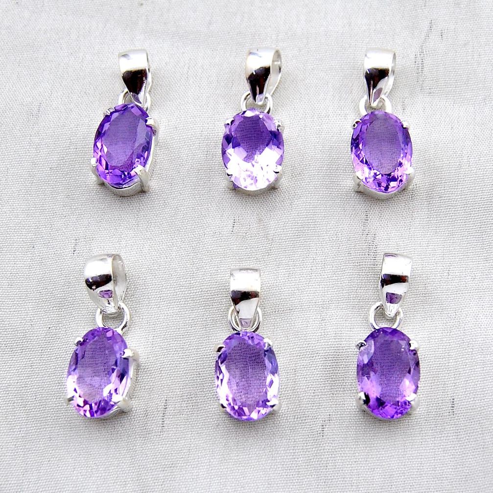 19.65gms wholesale lot of 6 natural purple amethyst 925 sterling silver pendant w4295