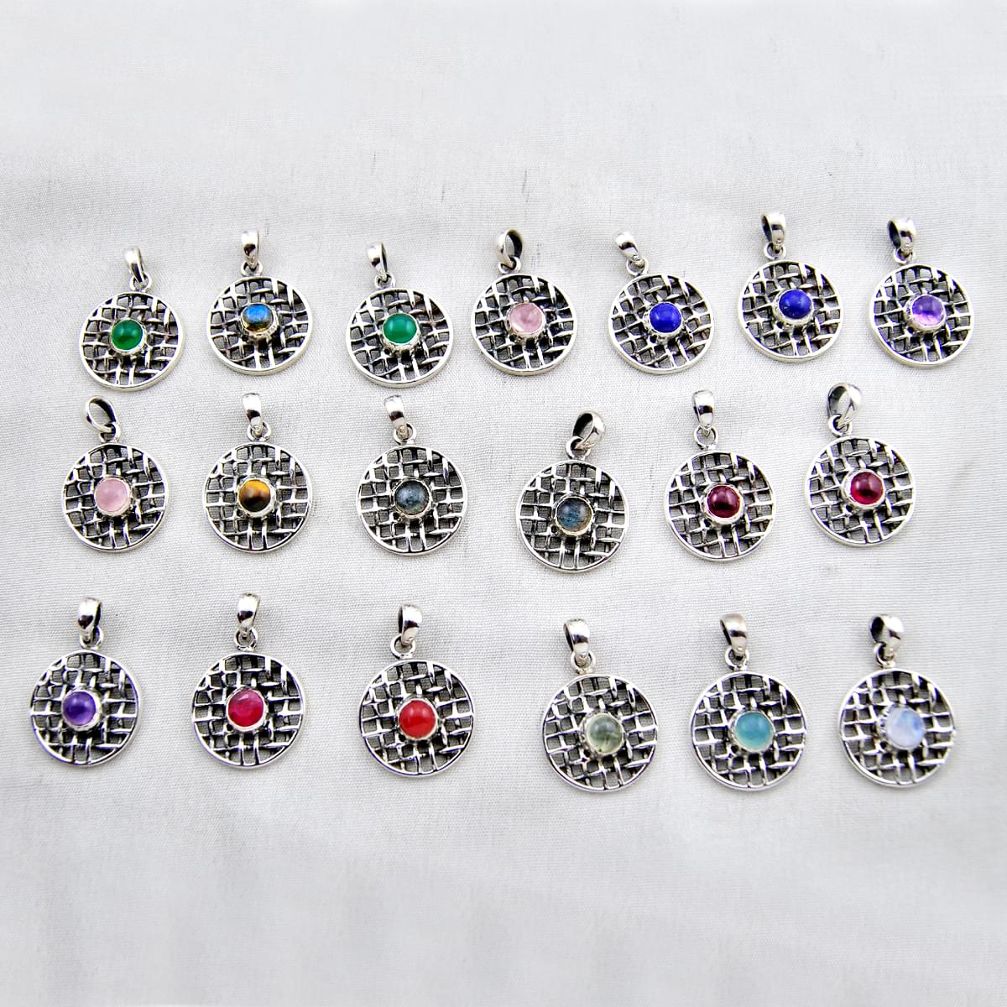 1.00cts wholesale lot of 19 multi color multi gemstone 925 silver pendant w4302