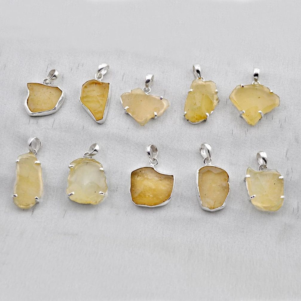 38.02gms wholesale lot of 10 natural libyan desert glass (gold tektite) 925 silver pendant w4314