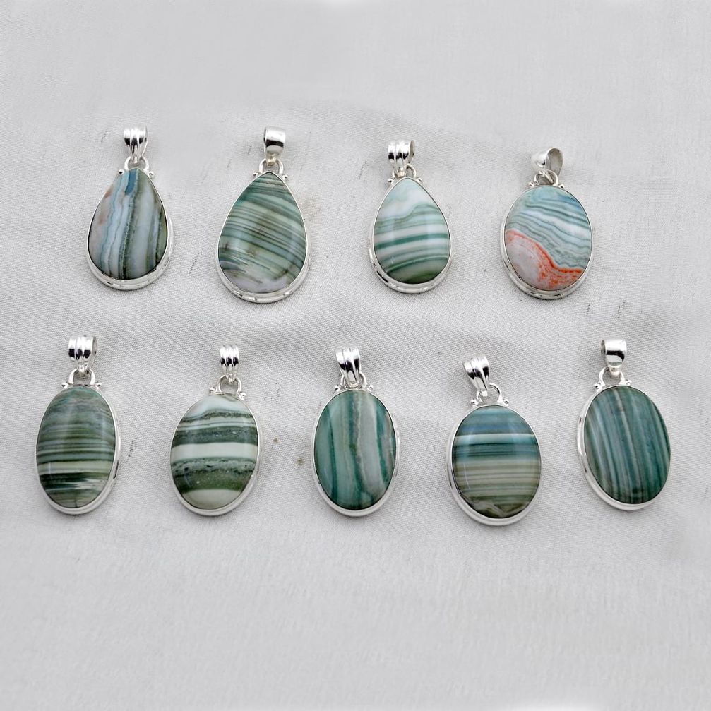 68.78gms wholesale lot of 9 natural black zebra jasper 925 silver pendant w4321