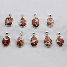 64.38gms wholesale lot of 9 natural brown garnet in limestone spessartine 925 silver pendant w4330