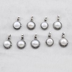 28.26gms wholesale lot of 9 natural white pearl 925 sterling silver pendant w4338