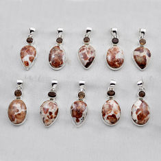 60.03gms wholesale lot of 10 natural brown garnet in limestone spessartine 925 silver pendant w4341