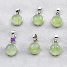 18.65gms wholesale lot of 6 natural green prehnite amethyst 925 silver pendant w4350