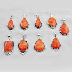 50.63gms wholesale lot of 9 natural orange mojave turquoise 925 silver pendant w4376