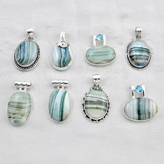 52.04gms wholesale lot of 8 natural green zebra jasper topaz 925 silver pendant w4388