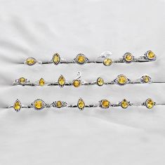 40.03gms wholesale lot of 20 natural yellow citrine 925 silver ring size 5.5 - 10 w4422