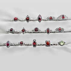 32.00gms wholesale lot of 15 natural red garnet topaz 925 silver ring size 6 - 9 w4431