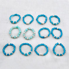 12.26gms wholesale lot of 12 natural aqua chalcedony 925 silver adjustable ring size 4 - 8 w4433