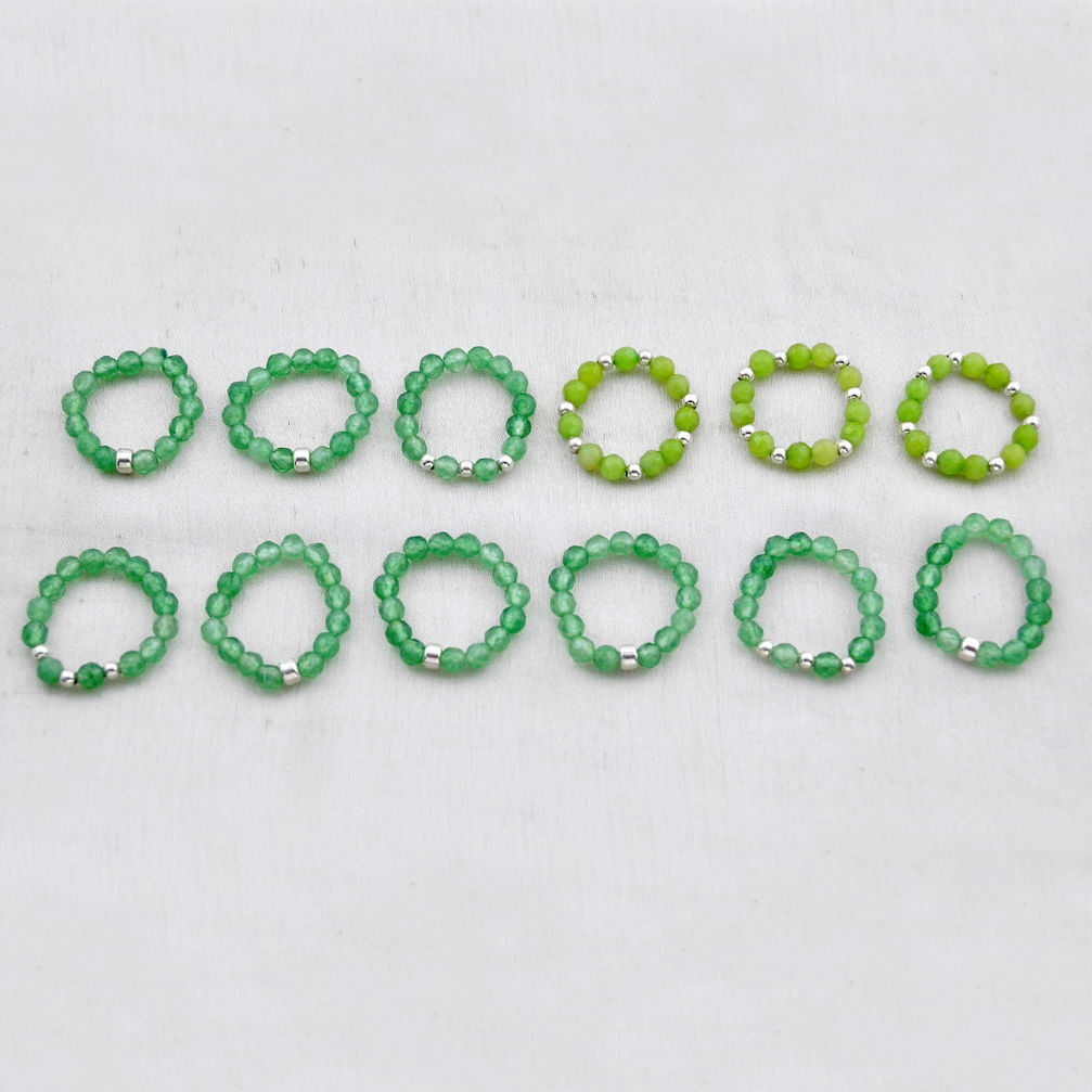 20.48gms wholesale lot of 12 natural green chalcedony 925 silver adjustable ring size 5 - 8 w4434