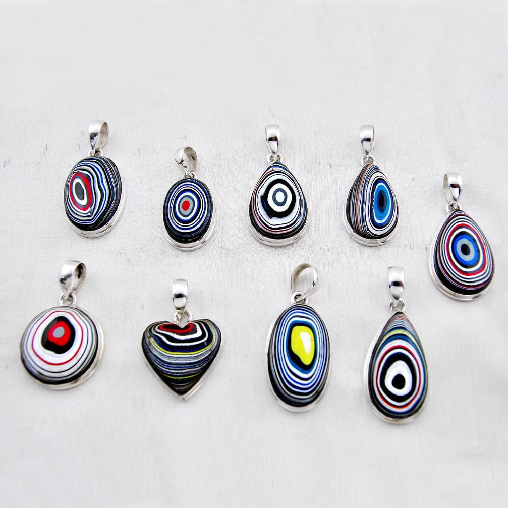 37.06gms wholesale lot of 9 fordite detroit agate 925 sterling silver pendant w4448