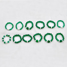 16.25gms wholesale lot of 12 natural green chalcedony 925 silver adjustable ring size 5 - 8 w4461