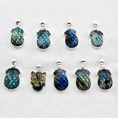 57.48gms wholesale lot of 9 natural blue labradorite 925 silver pendant w4501