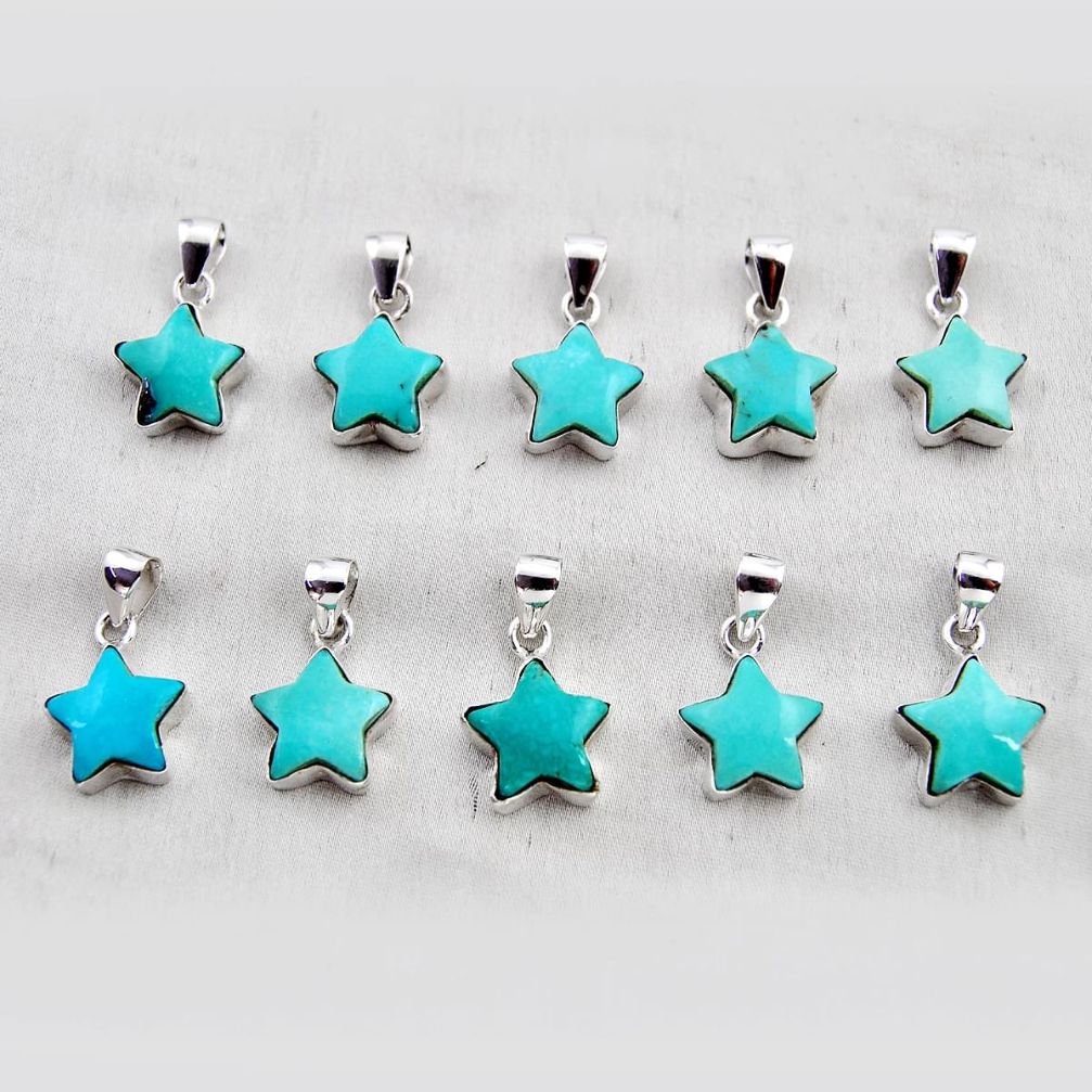 26.03gms wholesale lot of 10 natural green kingman turquoise 925 silver star fish pendant w4520