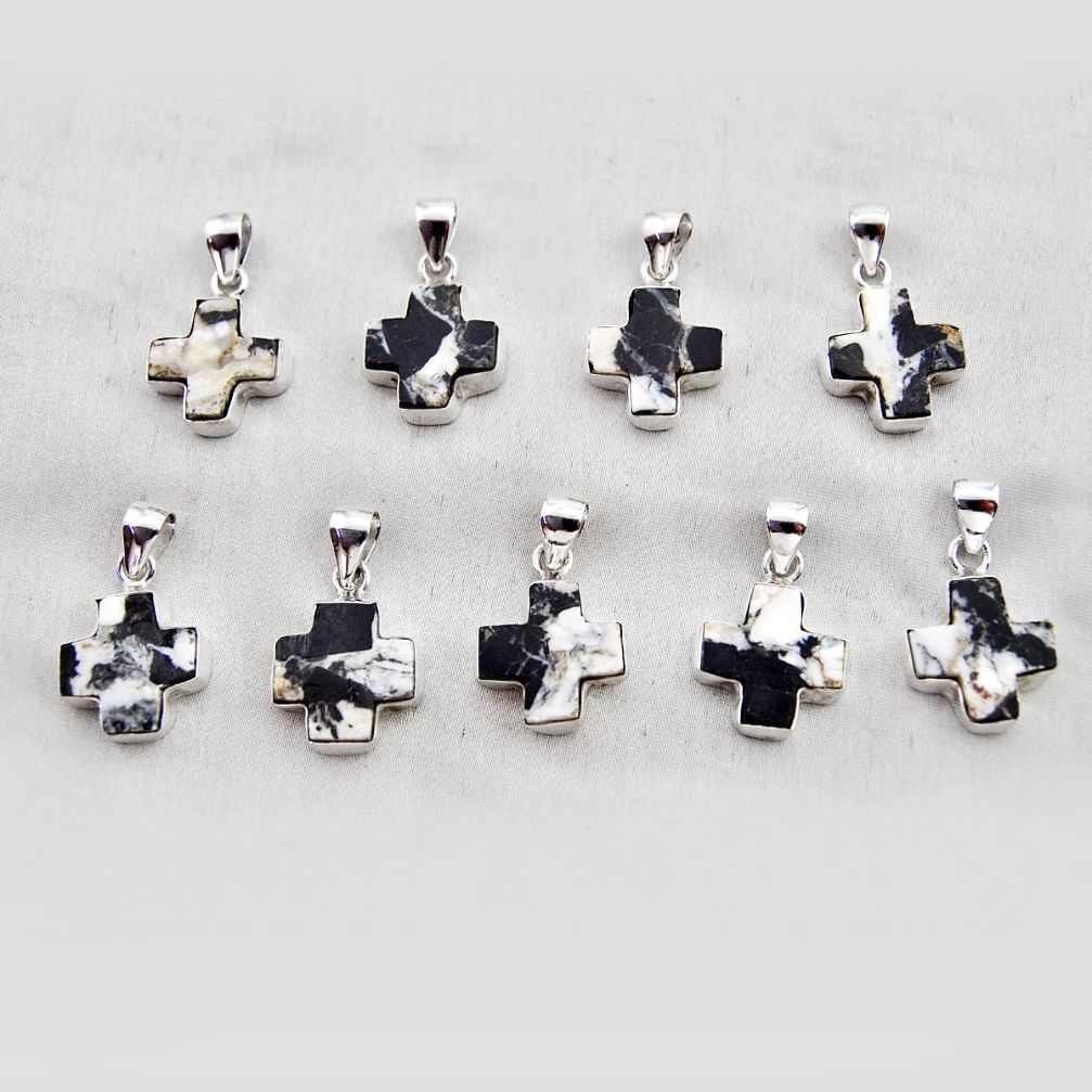 30.63gms wholesale lot of 9 natural black zebra jasper 925 silver pendant w4538