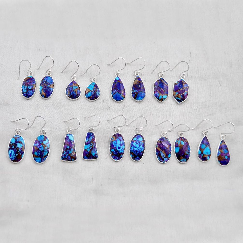 32.62gms wholesale lot of 9 purple copper turquoise 925 silver earrings w4556
