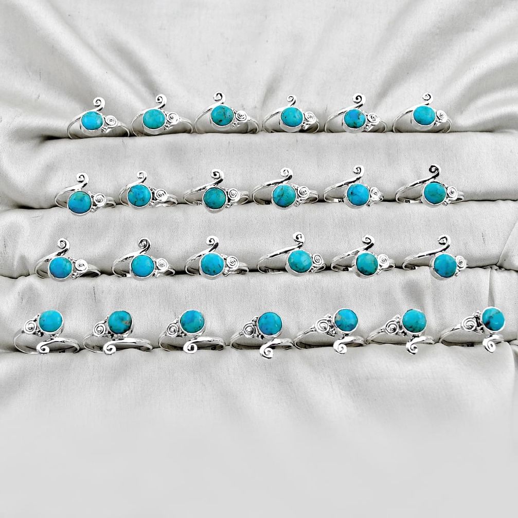 41.03gms wholesale lot of 25 natural blue kingman turquoise 925 silver ring size 6.5 - 10 w4638