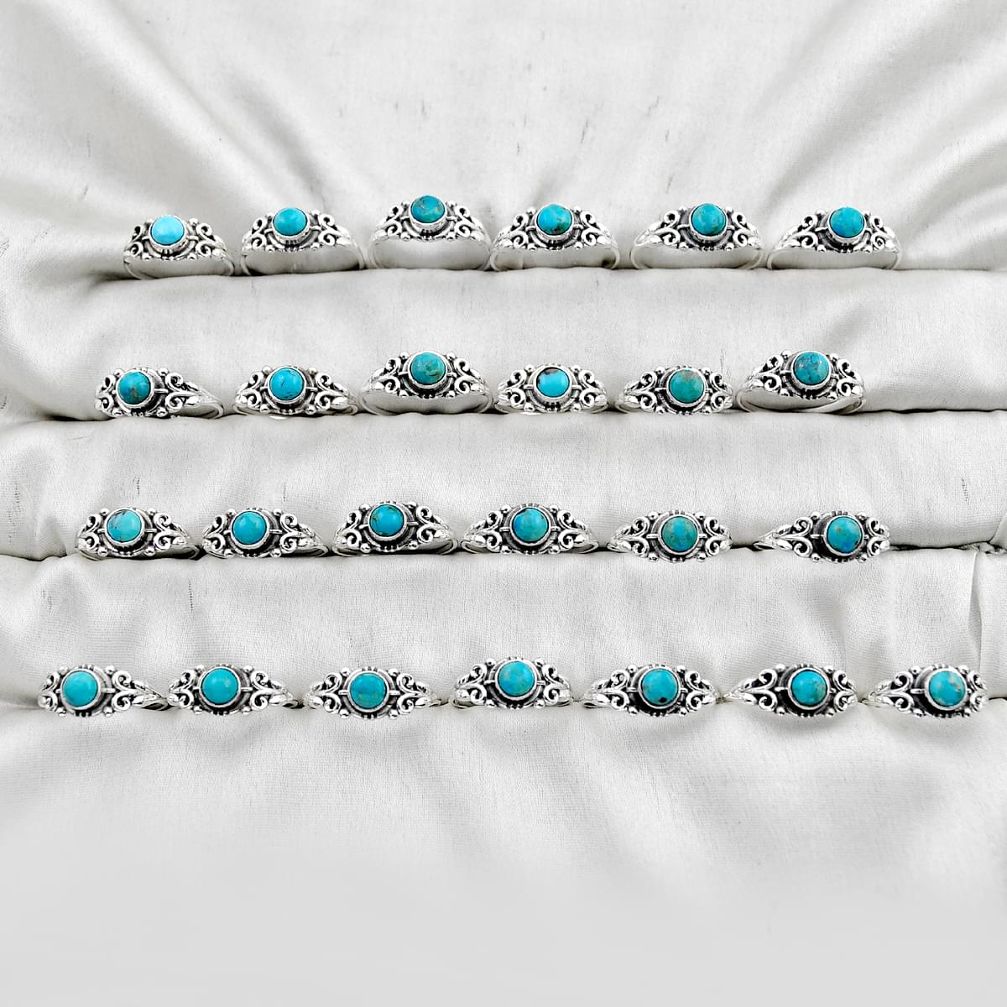 46.52gms wholesale lot of 25 natural blue kingman turquoise 925 silver ring size 5.5 - 10 w4639