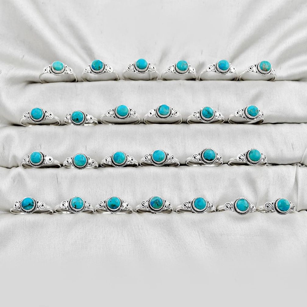 44.06gms wholesale lot of 25 natural blue kingman turquoise 925 silver ring size 6 - 10 w4640