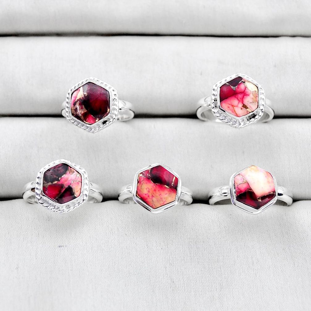 23.06gms wholesale lot of 5 rose dahlia 925 sterling silver ring jewelry size 6 - 9 w4704
